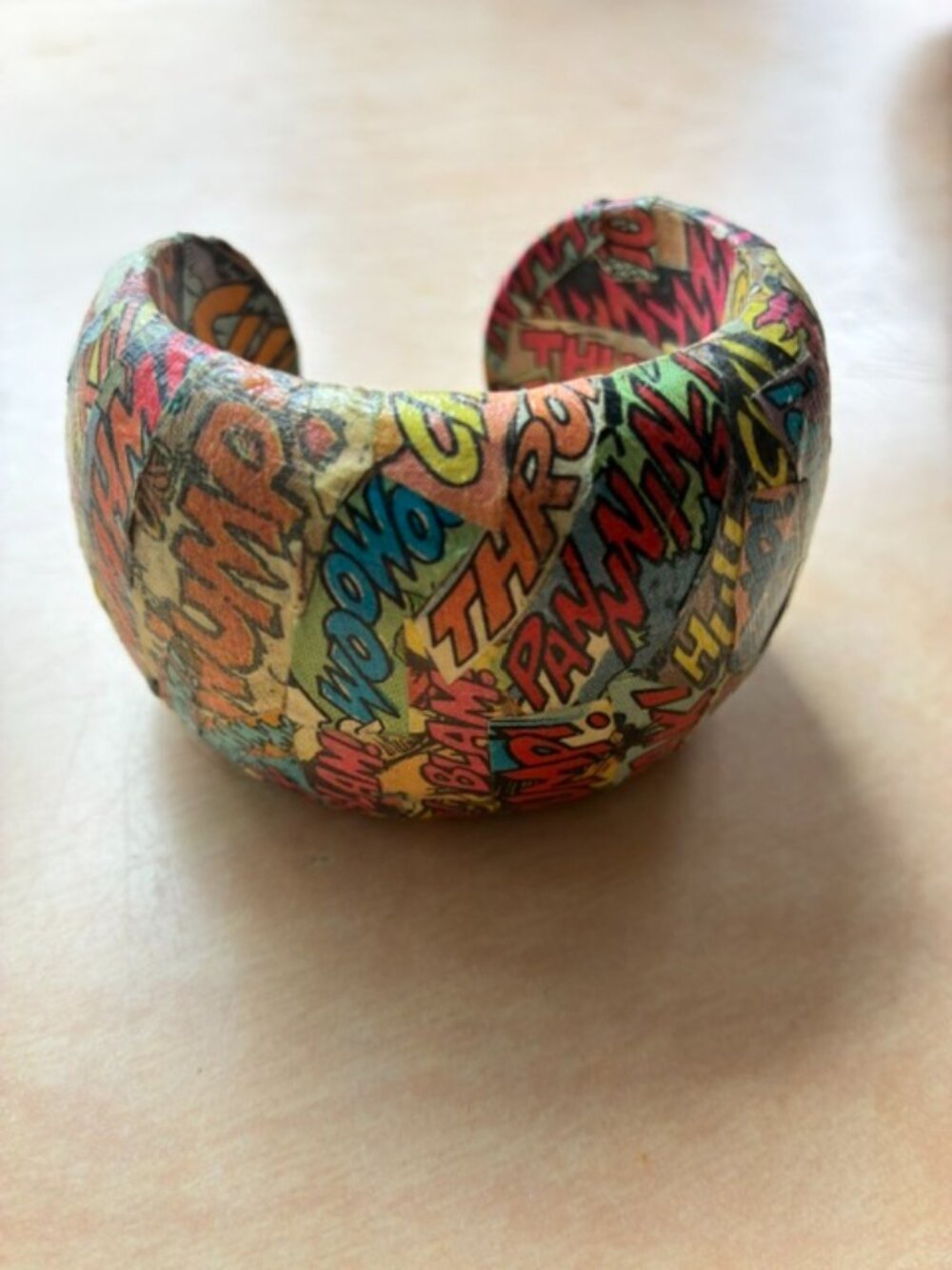 One of a kind collaged chunky comic book cuff